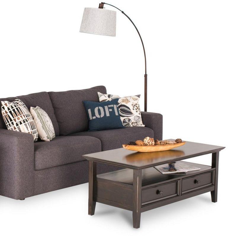 Simpli Home Amherst 44"W Solid Wood Transitional Coffee Table with Open Shelf and 2 Drawers