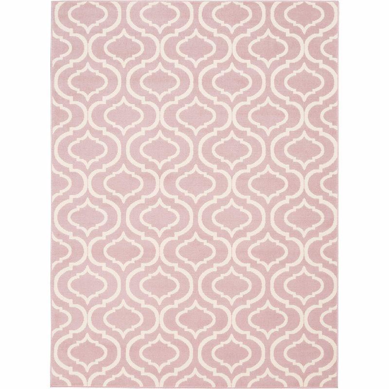 Pink Trellis Pattern Rectangular Synthetic Area Rug 5'3" x 7'3"