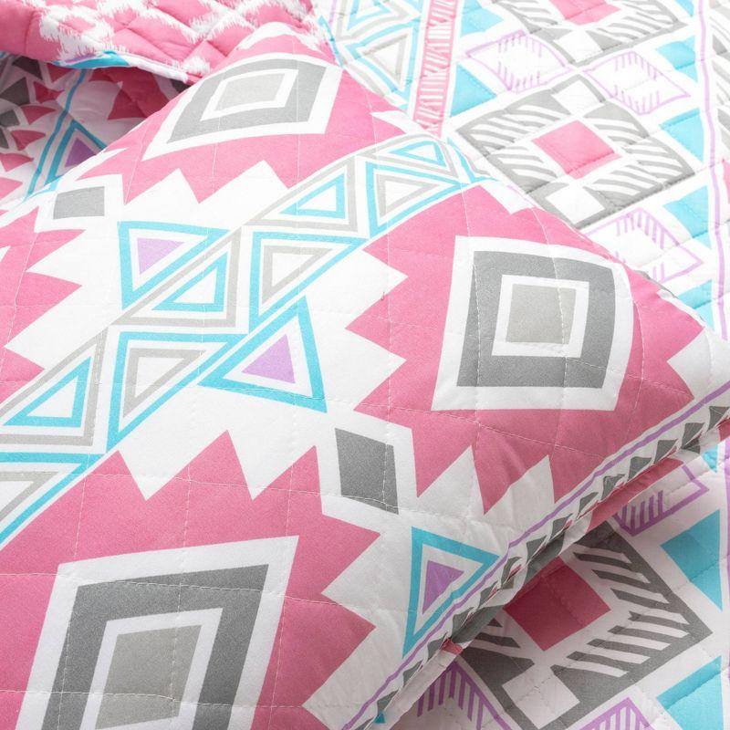 Pink and Turquoise Reversible Microfiber Kids' Full Quilt Set