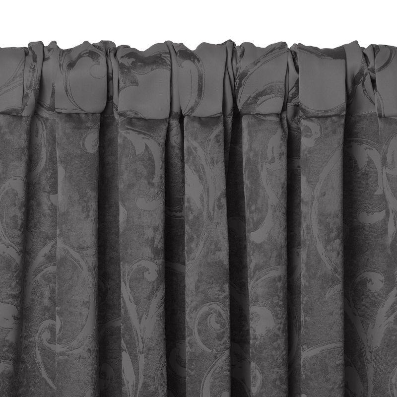 Mia Jacquard Scroll Blackout Window Curtain Panel - 52" x 84" - Gray - Elrene Home Fashions