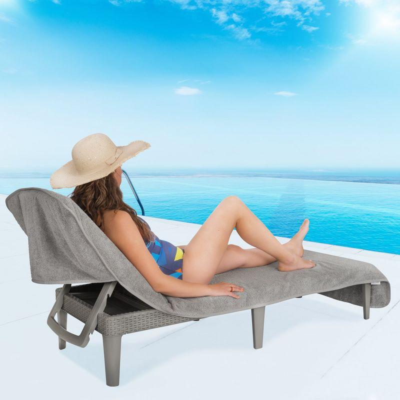 American Soft Linen Chaise Lounge Covers with Pocket, 86"x32" Oversized Pool Chair Lounge Towel, Rockridge Gray