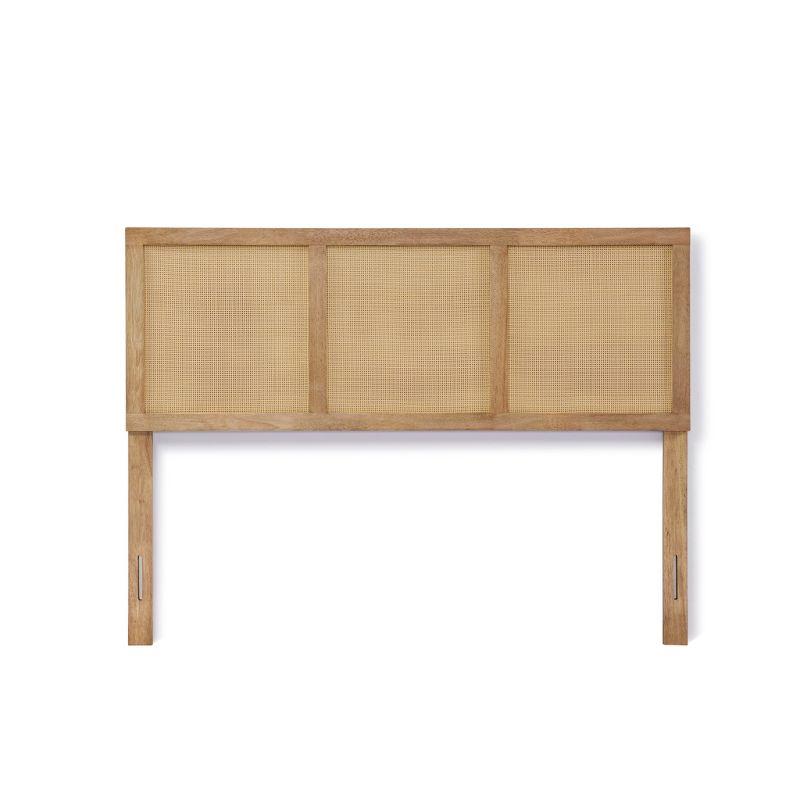 LuxenHome Natural Finish Rubberwood with Rattan Panels Headboard, Queen Brown