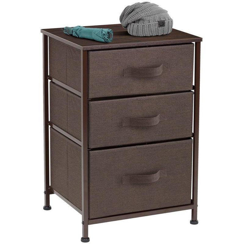 Sorbus Brown 3-Drawer Compact Nightstand with Steel Frame and Wood Top