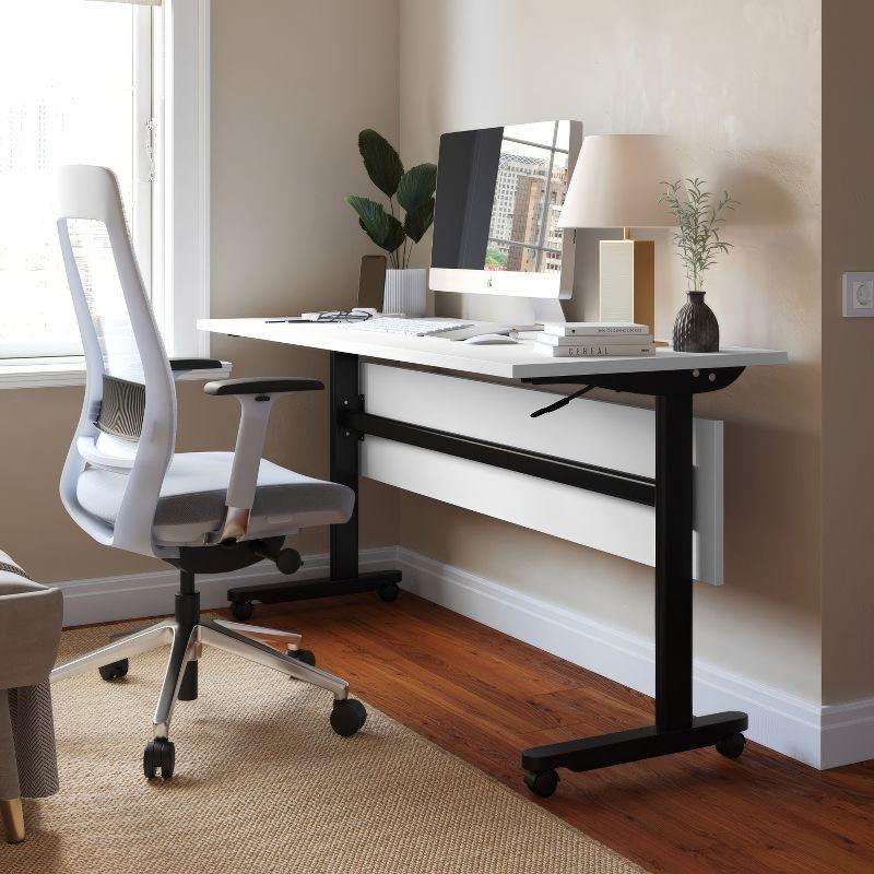 White and Black Laminate Flip Top Training Table with Privacy Panel