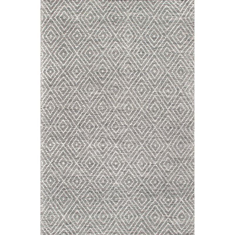 nuLOOM 6'x9' Flora Handmade Textured Diamonds Wool Area Rug Gray/Ivory: Geometric Flat Pile, Indoor Use