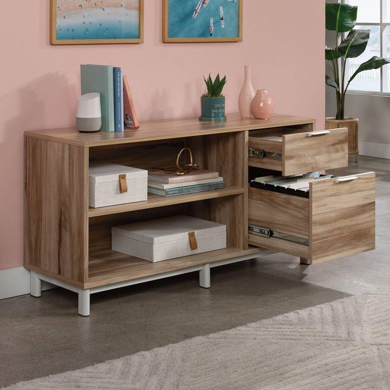 Sauder Bergen Circle Office Credenza Kiln Acacia: Laminated MDF, Metal Hardware, Spot Clean, Assembly Required