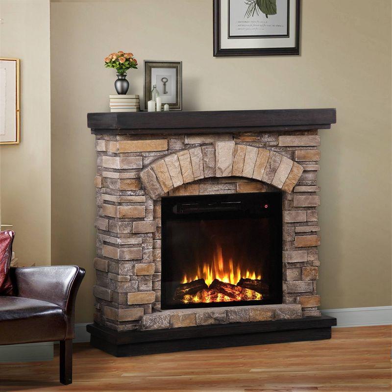 36" Freestanding Electric Fireplace Tan - Home Essentials: No Assembly, Includes Remote, Shelving Feature