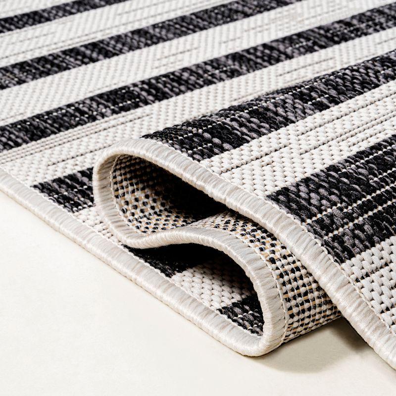 2'x10' Sukie Modern Offset Stripe Indoor/Outdoor Runner Rug, Ivory/Black - JONATHAN Y