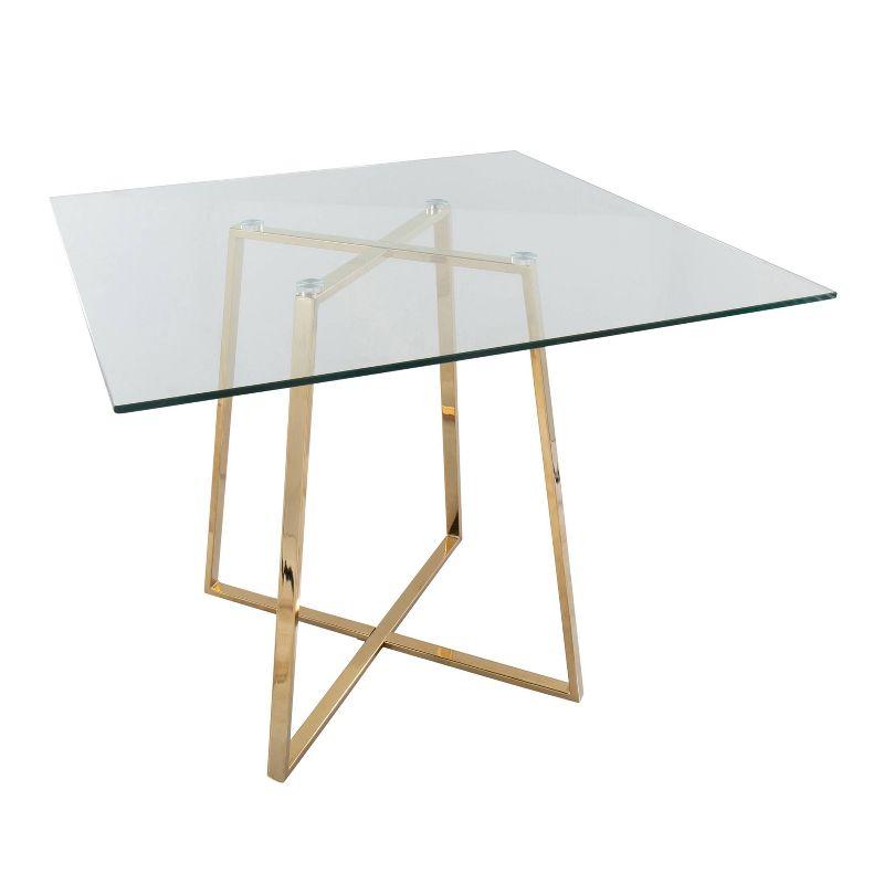 36" Cosmo Square Dining Table Gold/Clear Glass - LumiSource: Modern Pedestal Base, Seats 4