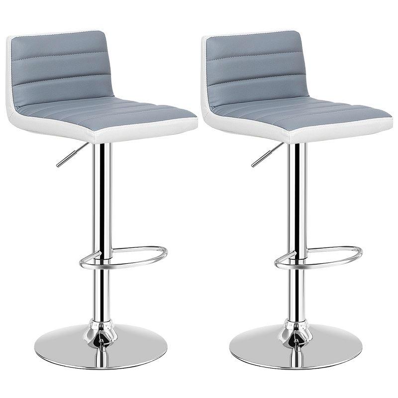 Set of 2 Gray and White Adjustable Swivel Bar Stools