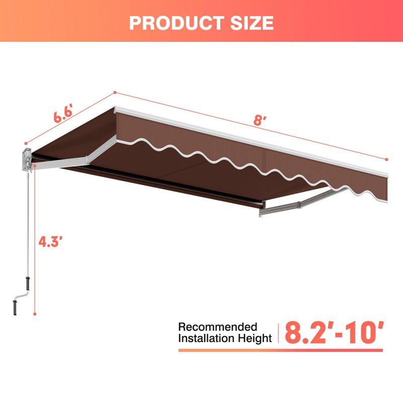 Costway 8' x 6.6' Patio Retractable Awning Sunshade Shelter w/Manual Crank Handle Coffee