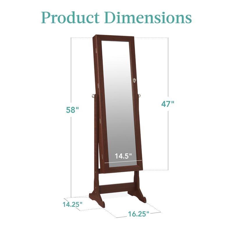 Best Choice Products Jewelry Armoire Cabinet, Full Length Mirror w/ Velvet Storage Interior, Lock - Walnut