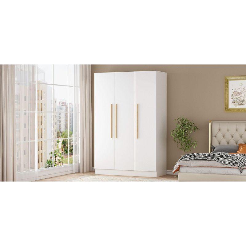 FUFU&GAGA 3-Door White Armoire Clothes Storage Solid Wood Handles Wardrobe