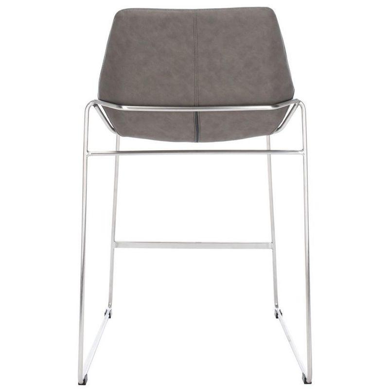 Ash Grey Leather and Silver Metal Hairpin 25" Counter Stool