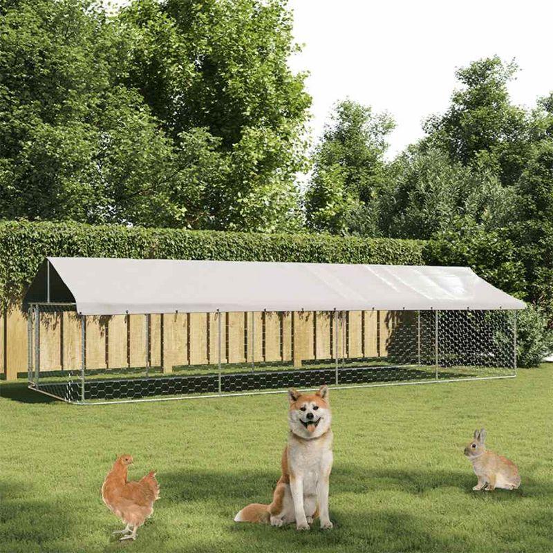 VidaXL 59.1'' H Galvanized Steel Yard Kennel With Door