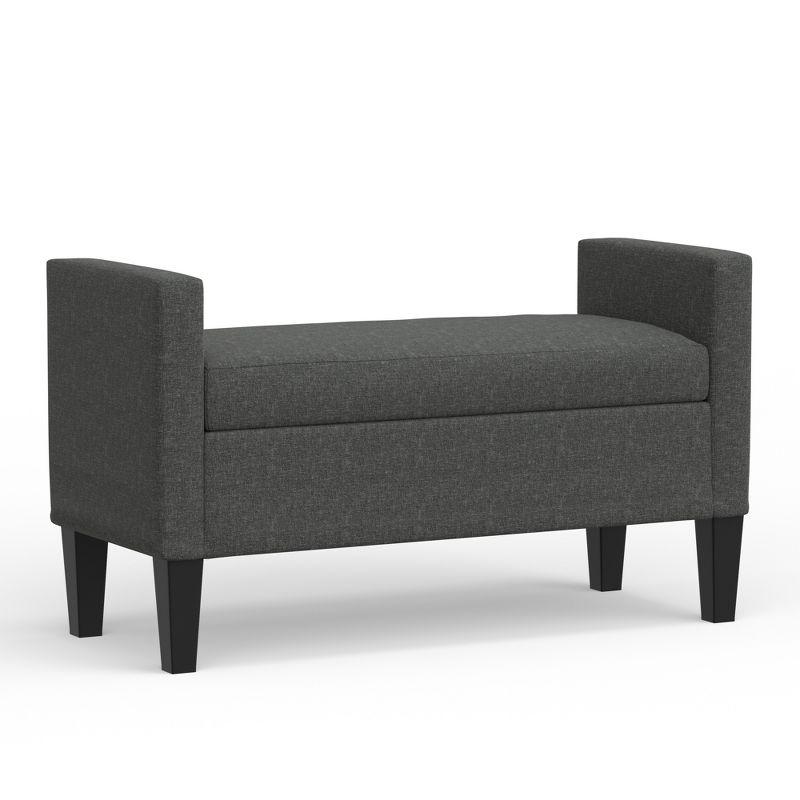 Modern Dark Gray Upholstered Storage Bench with Solid Wood Legs