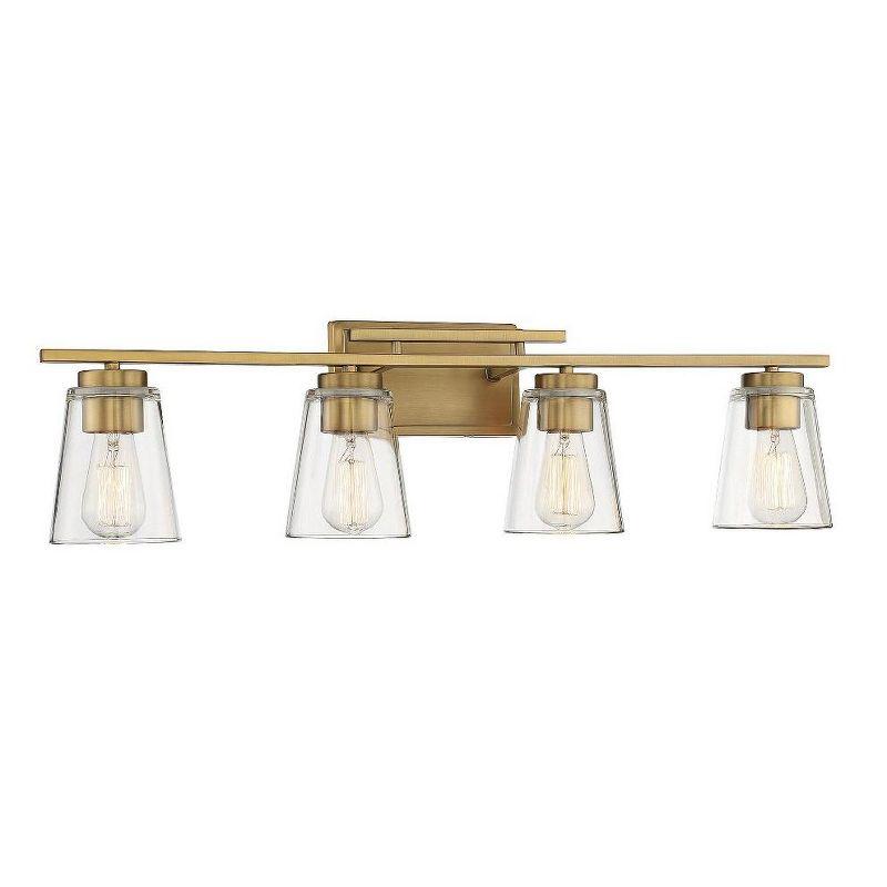 Calhoun Warm Brass Cylinder 4-Light Bath Bar with Clear Glass