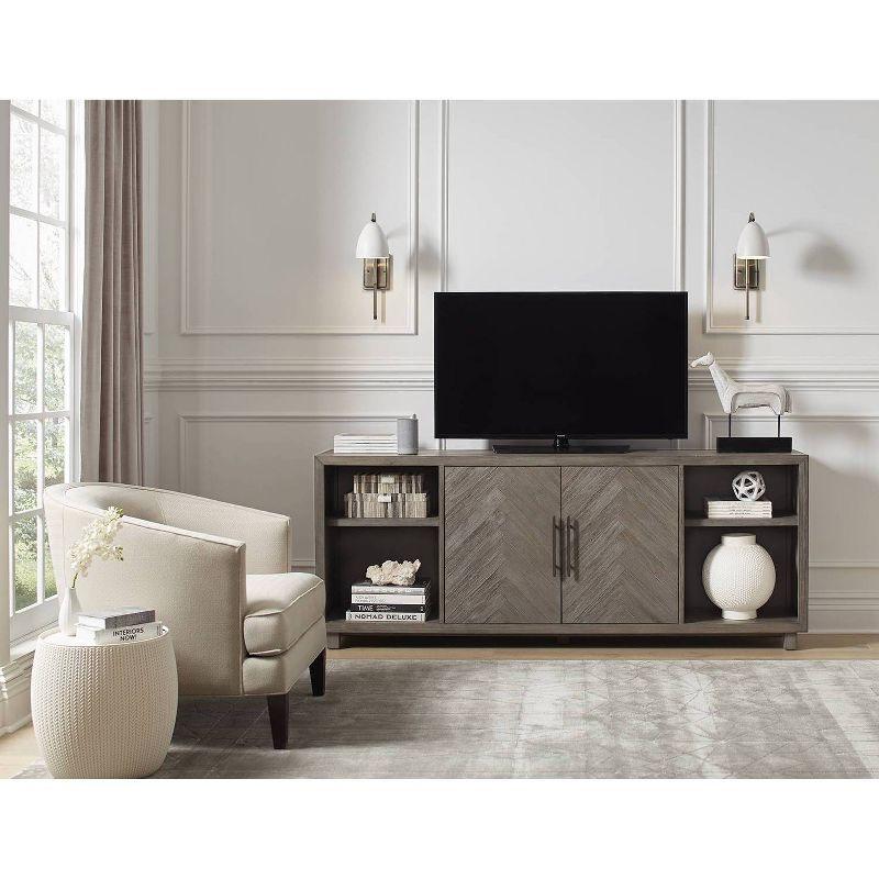 Palisades 2 Door Console TV Stand for TVs up to 80" Gray - Martin Furniture: Herringbone Pattern, Iron Hardware