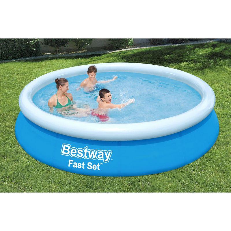 Bestway Fast Set Up Outdoor Round Inflatable Above Ground Swimming Pool Set with 330 GPH Filter Pump