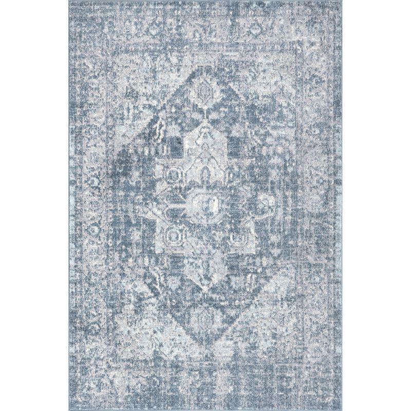 Nuloom 4x6 Justine Vintage Medallion Indoor Area Rug, Blue, Faded Persian Design, Stain Resistant, BedroomLiving Room, Kitchen,