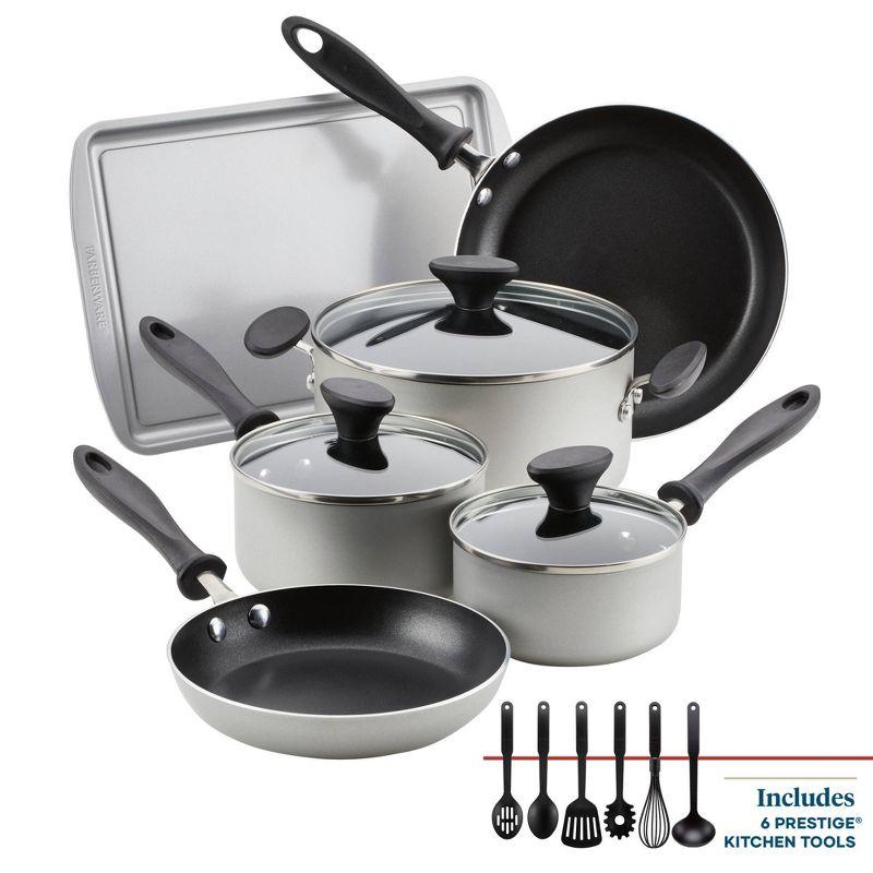 Silver 15-Piece Nonstick Aluminum Cookware Set with Tools