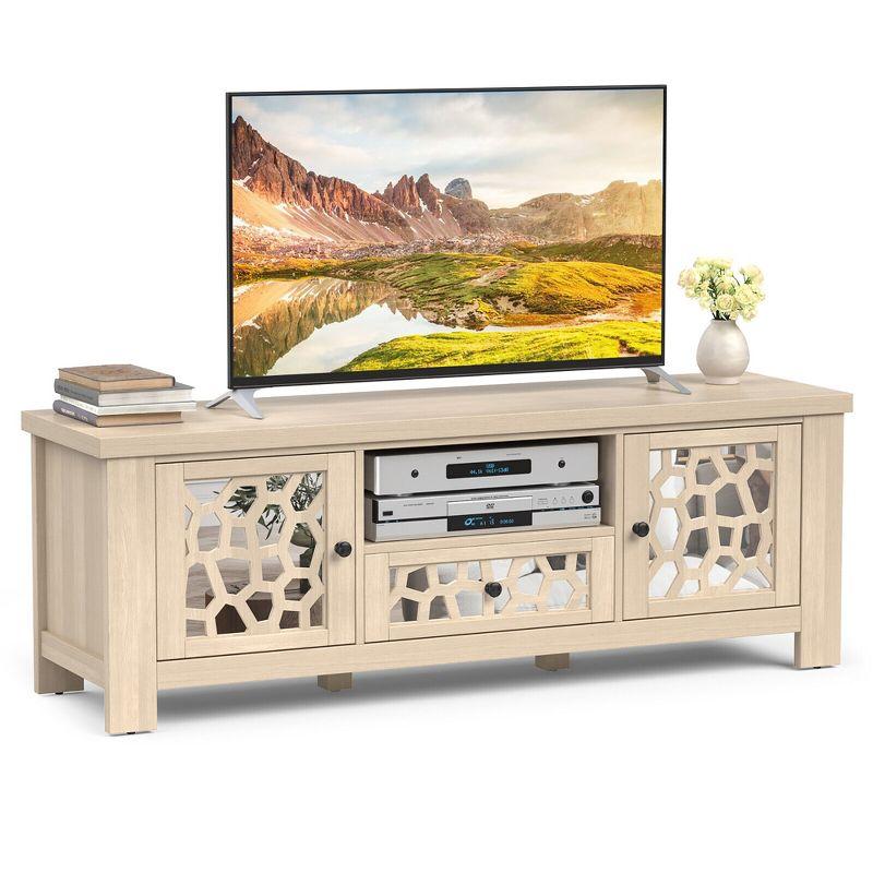 Tangkula 55" Retro TV Stand Media Entertainment Center w/ Mirror Doors & Drawer Natural