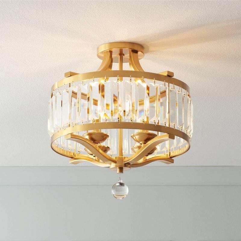 Elegant Brass and Crystal 19.5" Drum Ceiling Light