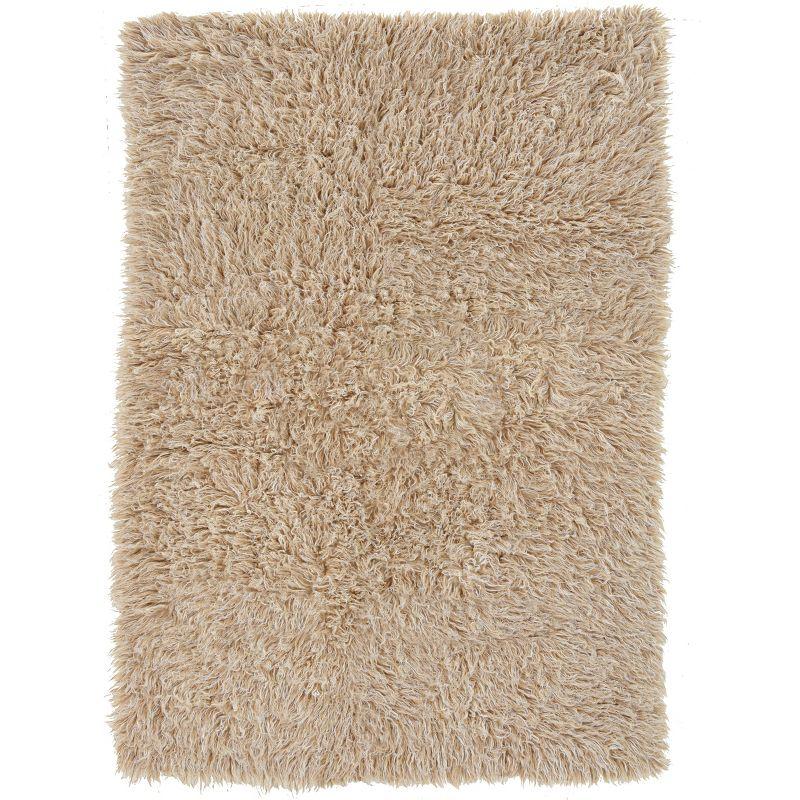 Aalish Flokati Wool Shag Hand Loomed Tan & Cream Rug