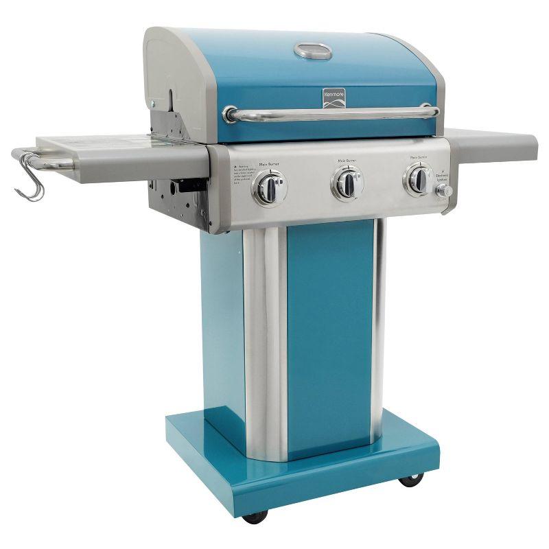 Kenmore 3-Burner Propane Gas Grill with Foldable Side Tables for Outdoor BBQ