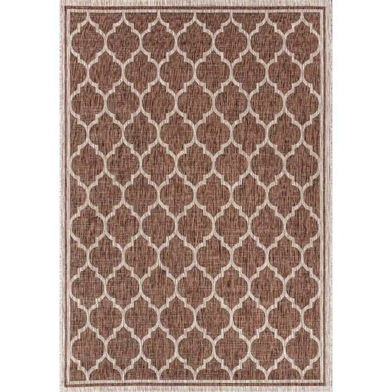 9' X 12' Trebol Moroccan Trellis Textured Weave Indoor/Outdoor Area Rug, Espresso/Taupe - JONATHAN Y