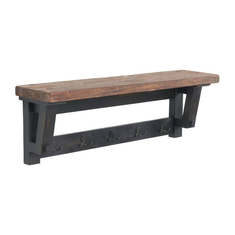 42" Black Solid Wood Hall Tree with Shelf and Bench