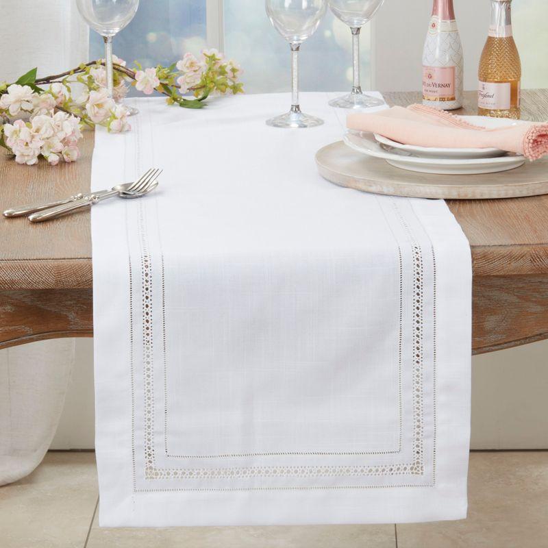 White Hemstitch Polyester Rectangle Table Runner