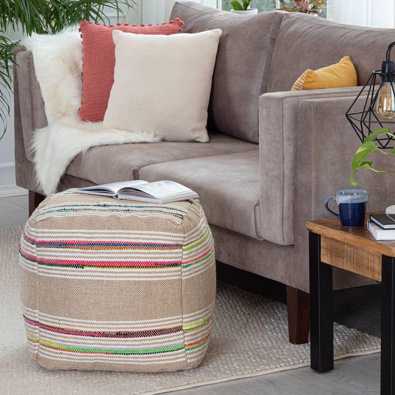 Soulard Pouf Beige - Anji Mountain: Handmade Square, Jute & Polyester, Fair Trade Certified