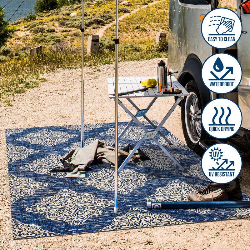 4'x6' Tuscany Ornate Medallions Indoor/Outdoor Area Rug, Navy/Beige - JONATHAN Y