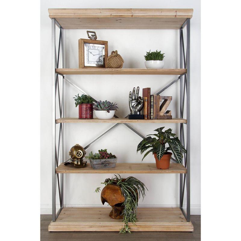 72" Farmhouse 4 Tier Shelf Brown - Olivia & May: Industrial Style Hardwood Bookcase with Storage Bins