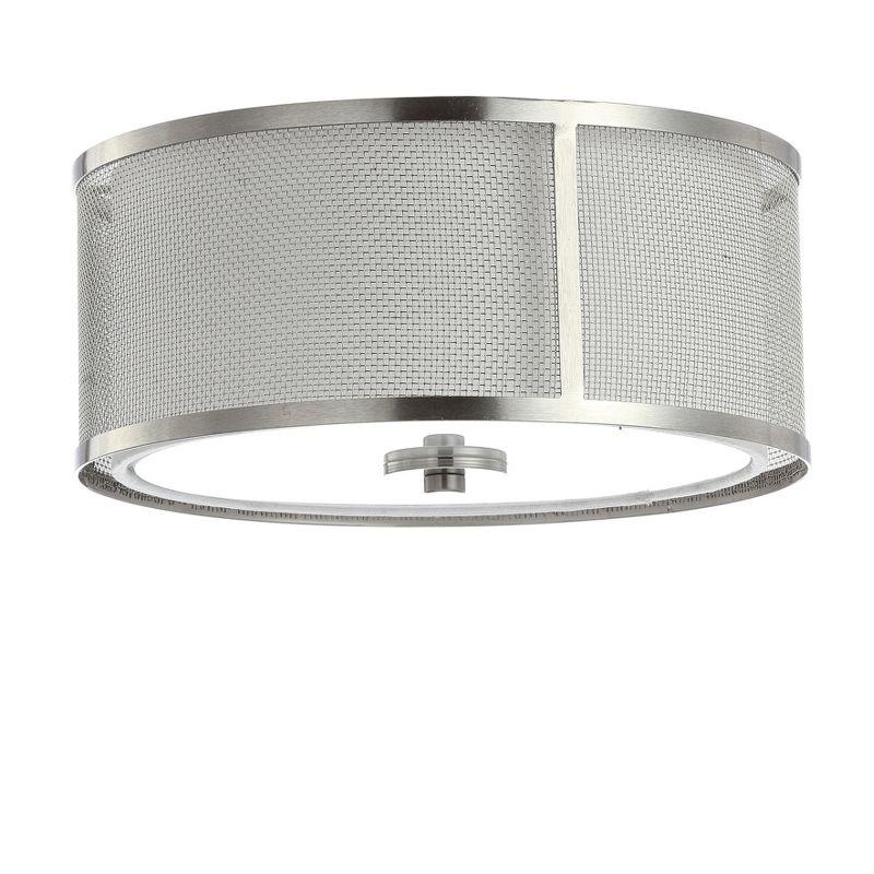 Nickel and Glass Drum Flush Mount Ceiling Light