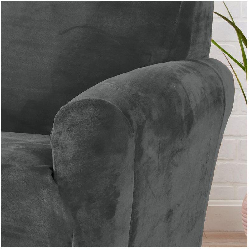 Gale Collection Wild Dove Grey Velvet-Plush Stretch Sofa Slipcover