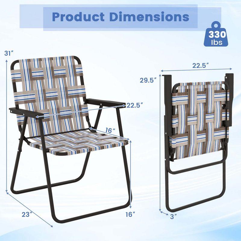 Costway 4 PCS Folding Beach Chair Camping Lawn Webbing Chair Lightweight 1 Position Brown