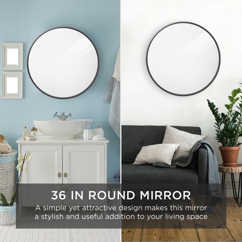 Matte Black 36-Inch Round Metal Framed Wall Mirror