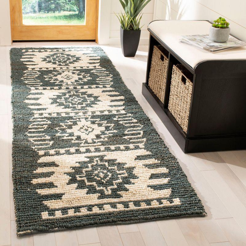 Hand-Knotted Gray Wool Geometric Runner Rug