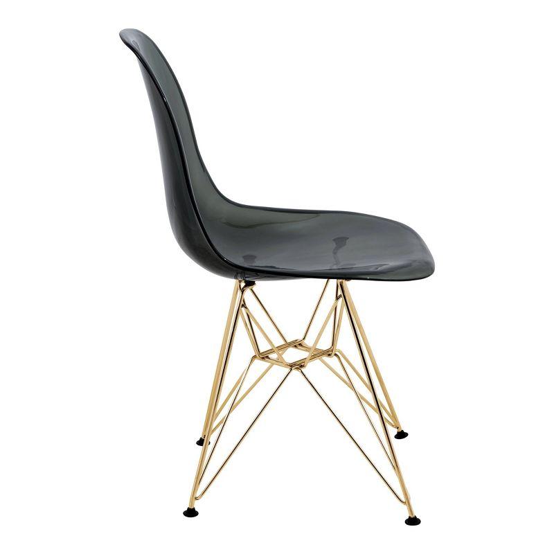 LeisureMod 5-Piece Dining Set with 35" Round Dining Table in White Iron Pedestal Base and 4 ABS Plastic Side Chair with Gold Base, Transparent Black
