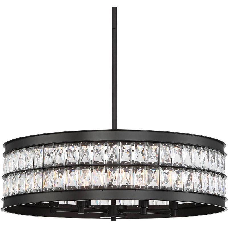 Regency Hill Oil Rubbed Bronze Pendant Chandelier 23 1/2" Wide 6-Light Drum Clear Crystal Dining Room House Foyer Kitchen