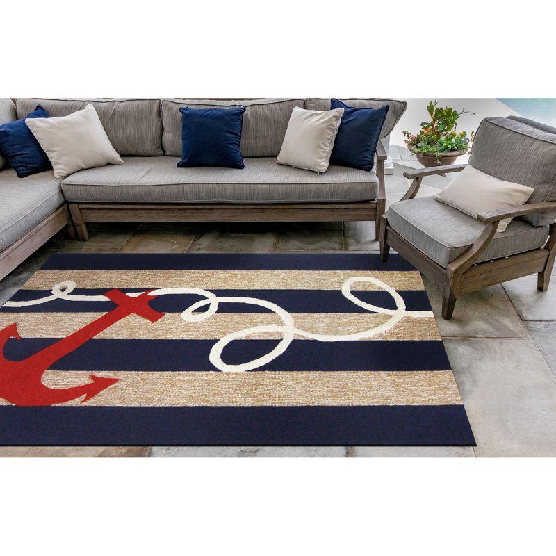 Nautical Bliss Navy and White Hand-Tufted Outdoor Rug