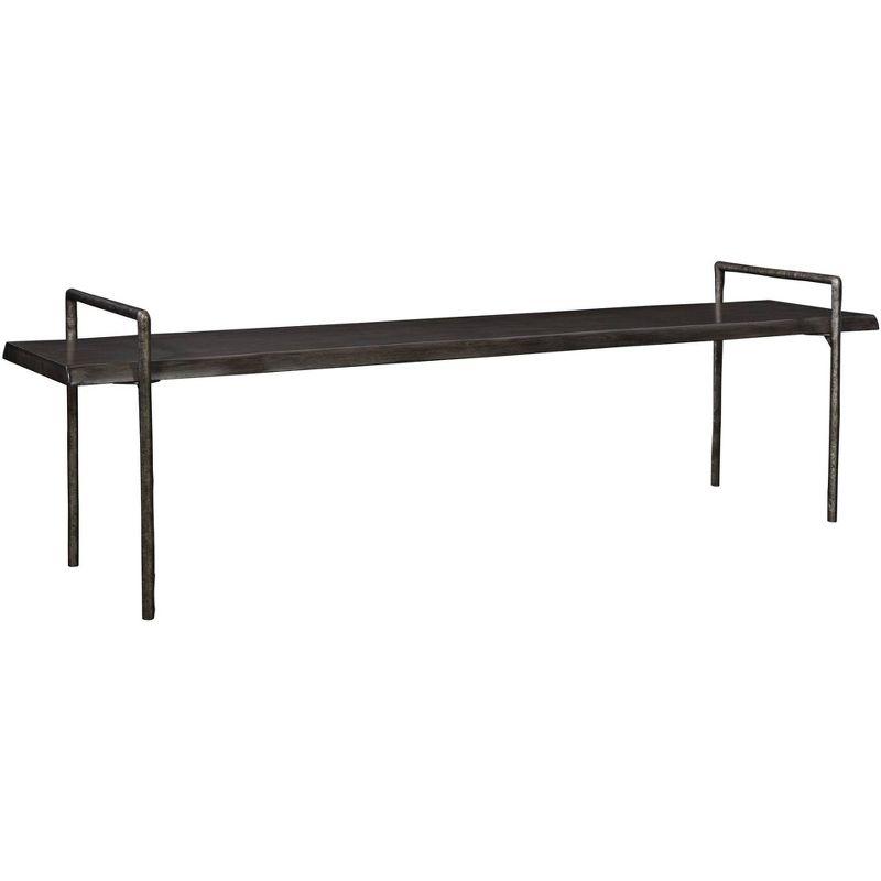 Chandos 76" Tarnished Silver Iron Frame with Dark Gray Acacia Wood Bench