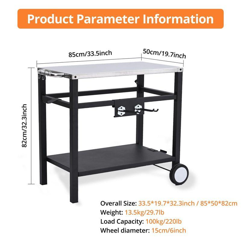 Black Stainless Steel Outdoor Grill Cart with Double Shelves