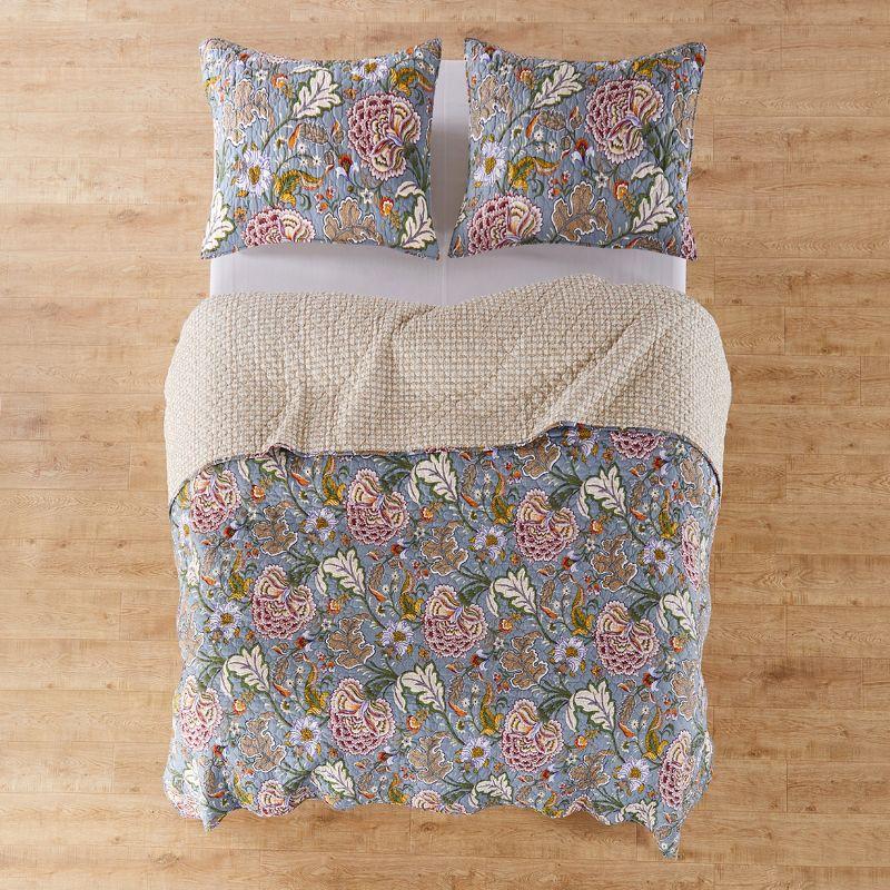 Angelica Full/Queen Cotton Quilt and Sham Set in Blue and Taupe