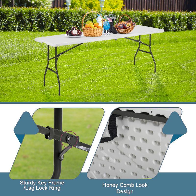 BestMassage Portable Plastic Picnic Table 8FT Outdoor Dining Table with Carrying Handle, White