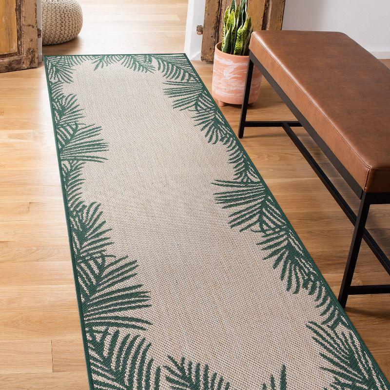 World Rug Gallery Tropical Floral Palm Leaves Textured Flat Weave Indoor/Outdoor Area Rug