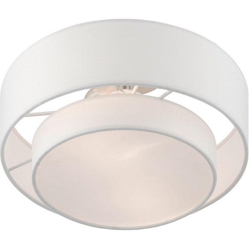 Sleek Brushed Nickel 2-Light Semi-Flush Mount with Off-White Drum Shade