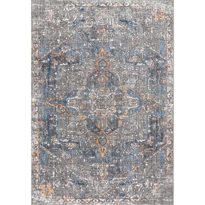 Izmir Vintage Medallion 4' x 6' Reversible Area Rug in Gray, Mustard, and Turquoise